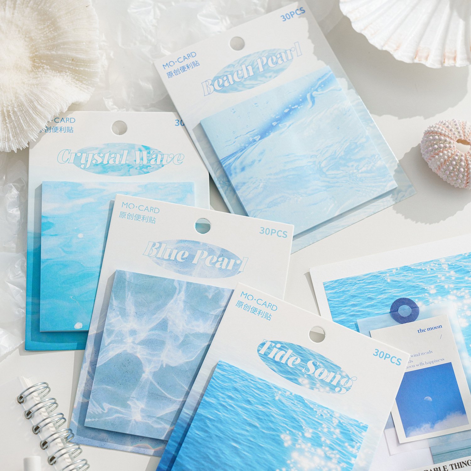 Summer Sea Water Ripple Sticky Memo Pad Eco-friendly White Kraft Paper Decorative Message Sticker Student Gift Custom Wholesale