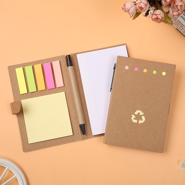 Kraft cover custom logo printing sticky notes memo pad with pen