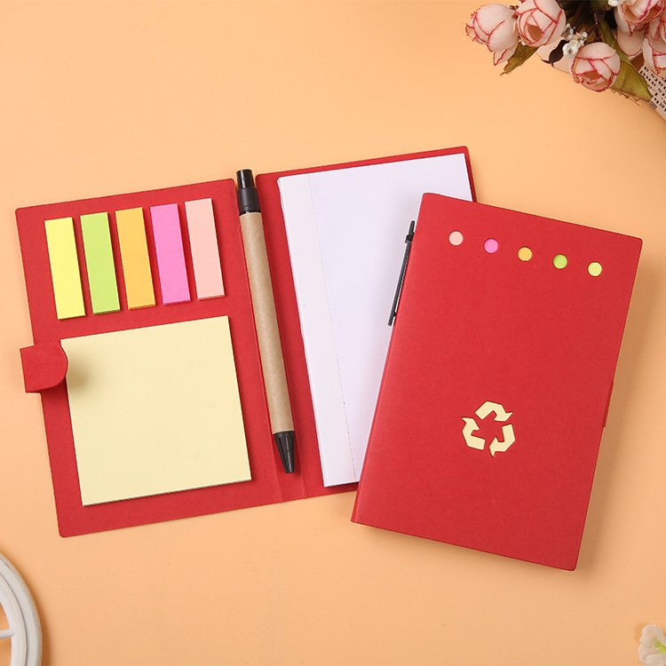 Kraft cover custom logo printing sticky notes memo pad with pen