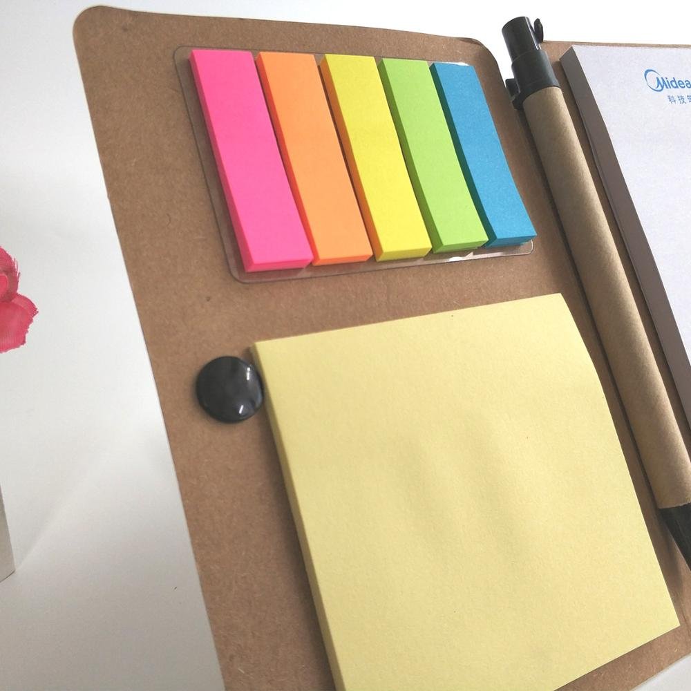 Kraft cover custom logo printing sticky notes memo pad with pen