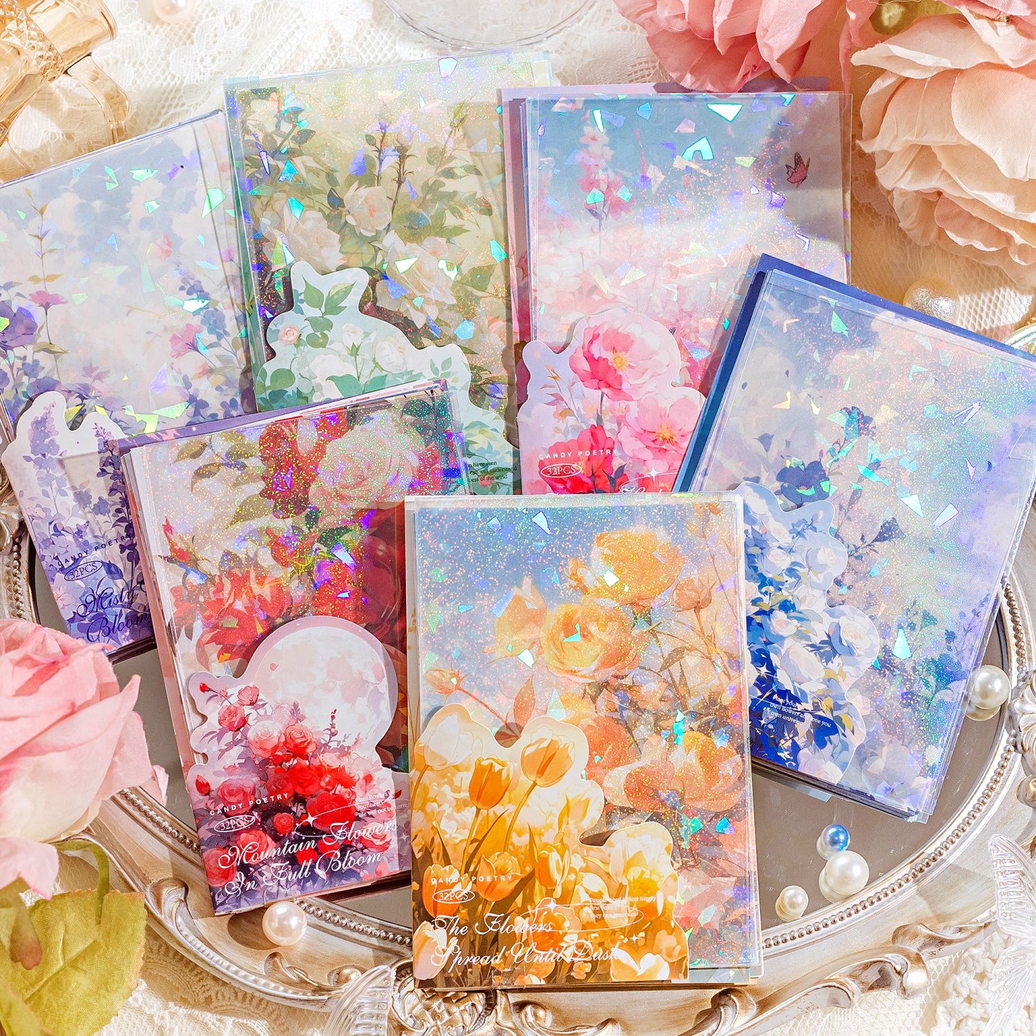 High Quality Versatile Flower Design DIY Scrapbooking Journal Loose Leaf Account Memo Pads with Shell Light Background Paper