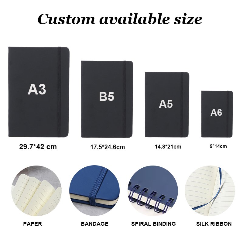 Customized Logo Promotional Business Gifts PU Leather Hardcover Journal Notebooks A5 A6 Students Binding Diary Journal Notebook