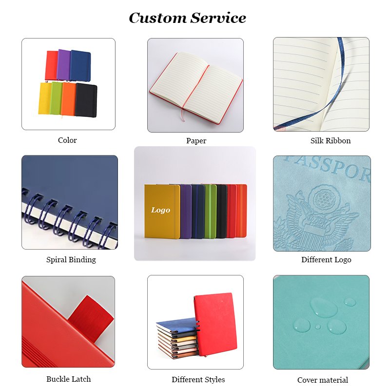 Customized Logo Promotional Business Gifts PU Leather Hardcover Journal Notebooks A5 A6 Students Binding Diary Journal Notebook