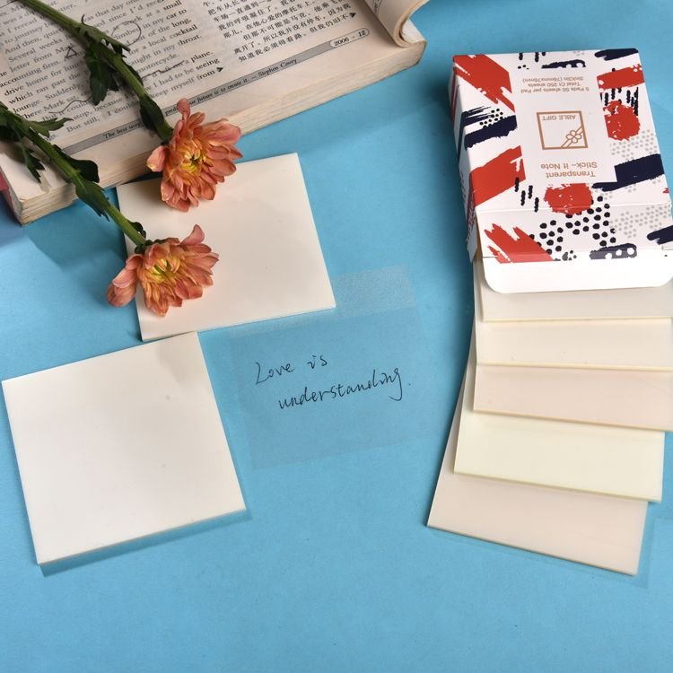 BTG 3x3 Inch Clear PET Transparent Self-Adhesive Memo Pad Waterproof Natural Paper Sticky Notebook with Magnetic Feature