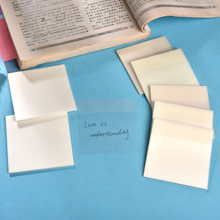 BTG 3x3 Inch Clear PET Transparent Self-Adhesive Memo Pad Waterproof Natural Paper Sticky Notebook with Magnetic Feature