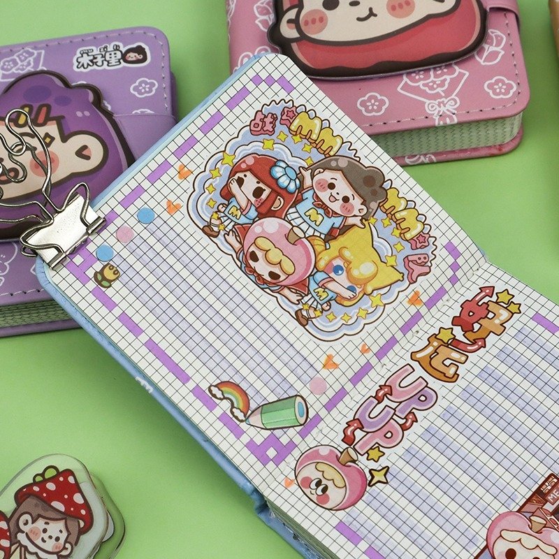 128-Page Cartoon-Themed School Notebook with Magnetic Button Decompression Journal Memo Pads for Students
