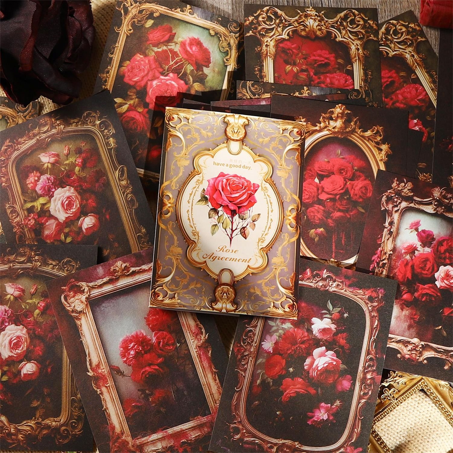 30pcs/pack Material Paper Rosy Promise Series Vintage Rose Theme Handbook Material