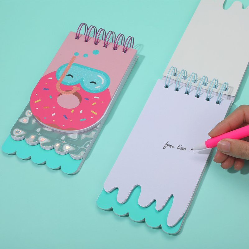 Cute Kawaii Custom Logo Printing Mini School Notes Glitter Ice Cream Donut Kids Softcover Spiral Notebook Memo Pad