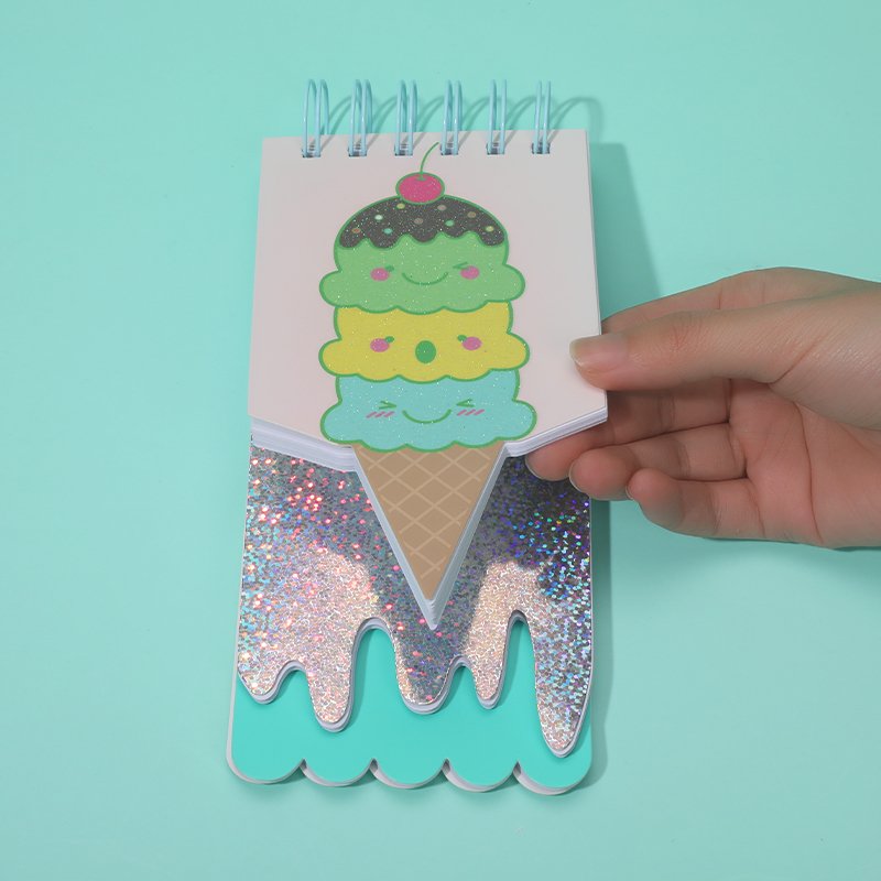Cute Kawaii Custom Logo Printing Mini School Notes Glitter Ice Cream Donut Kids Softcover Spiral Notebook Memo Pad