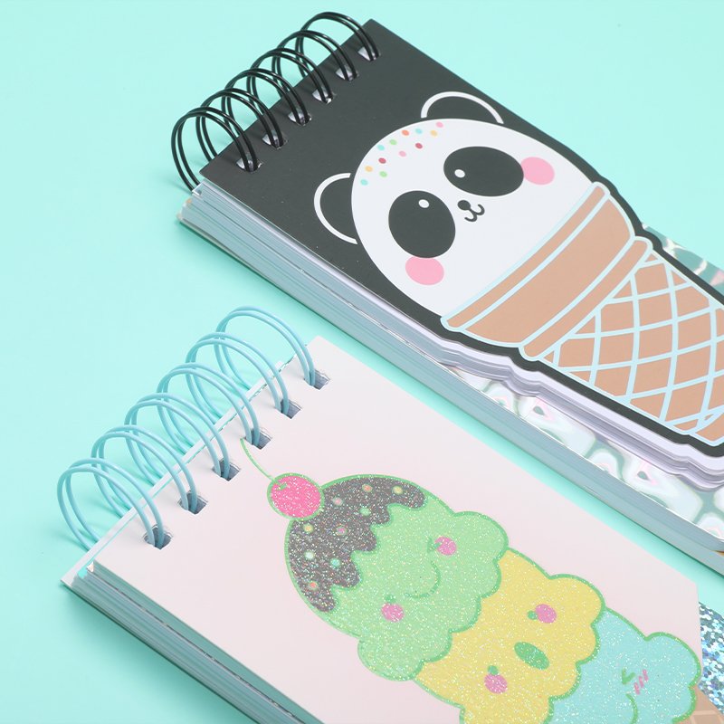 Cute Kawaii Custom Logo Printing Mini School Notes Glitter Ice Cream Donut Kids Softcover Spiral Notebook Memo Pad