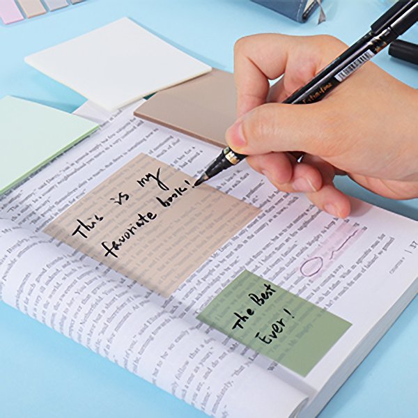 Custom Shape Promotional Printing Cute Yellow Clear Translucent Sticky Notes Memo Pad Book Holder Set With Logo Tabs