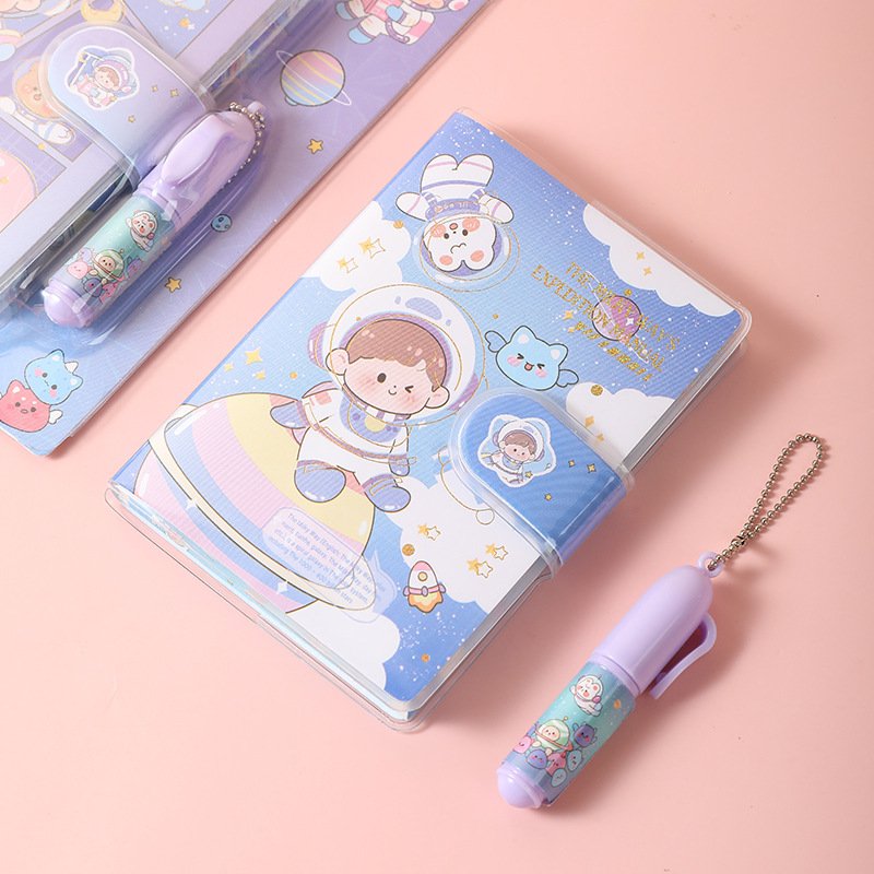 Cute Cartoon A7 with Pen Glue Cover Book Set Creative Mini Handbook Children's Notepad Notebook