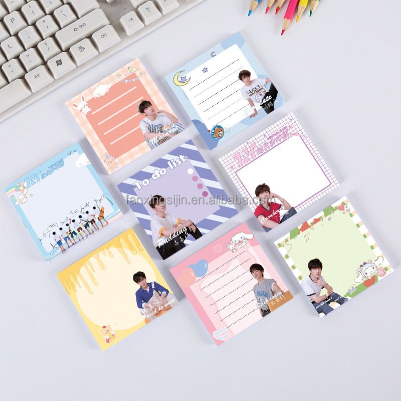 Kpop memo pad custom printed sticky note kawaii self-adhesive memo pad with logo notepad