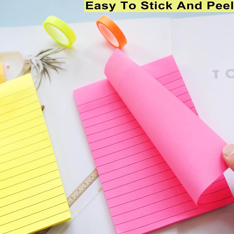 Cheap customized big size neon pastel color strong adhesive clear line lined 4/6 size notepad sheets of sticky notes for books