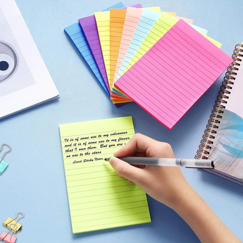 Cheap customized big size neon pastel color strong adhesive clear line lined 4/6 size notepad sheets of sticky notes for books