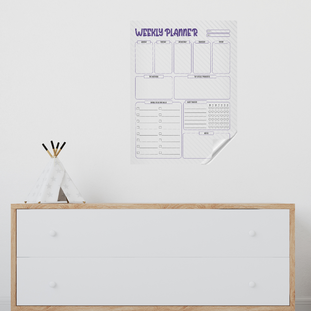 2024 Dry Erase Weekly Planner Organizer Model-4 Reusable Durable Polystyrene Whiteboard Surface Static Electricity Wood Metal