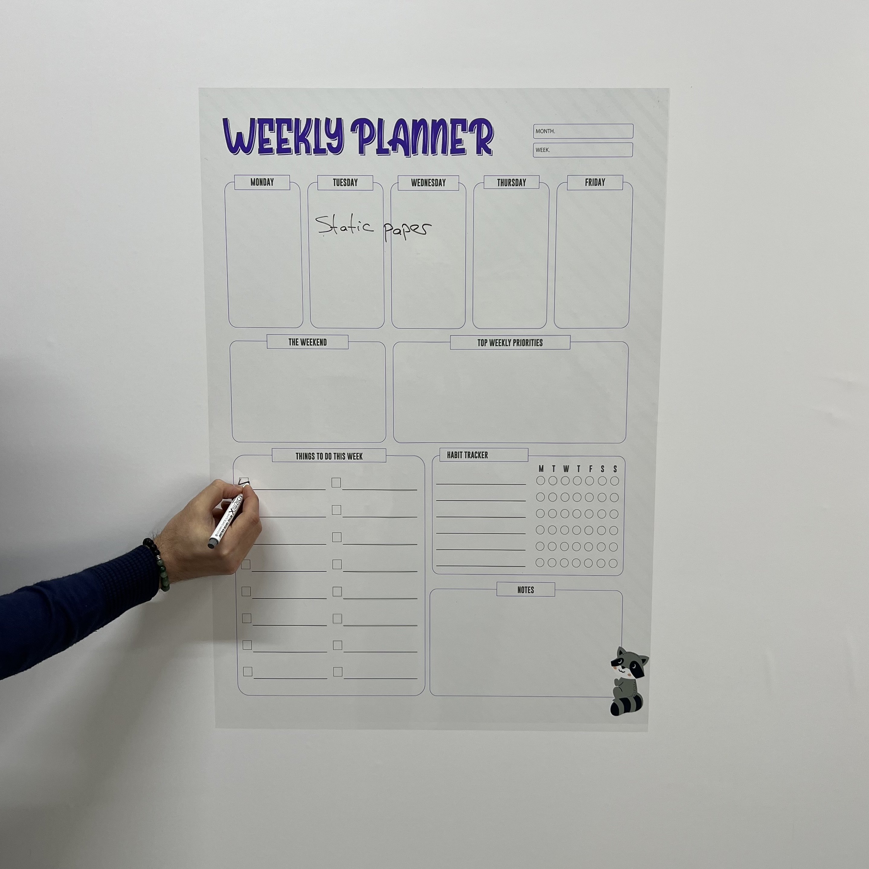 2024 Dry Erase Weekly Planner Organizer Model-4 Reusable Durable Polystyrene Whiteboard Surface Static Electricity Wood Metal