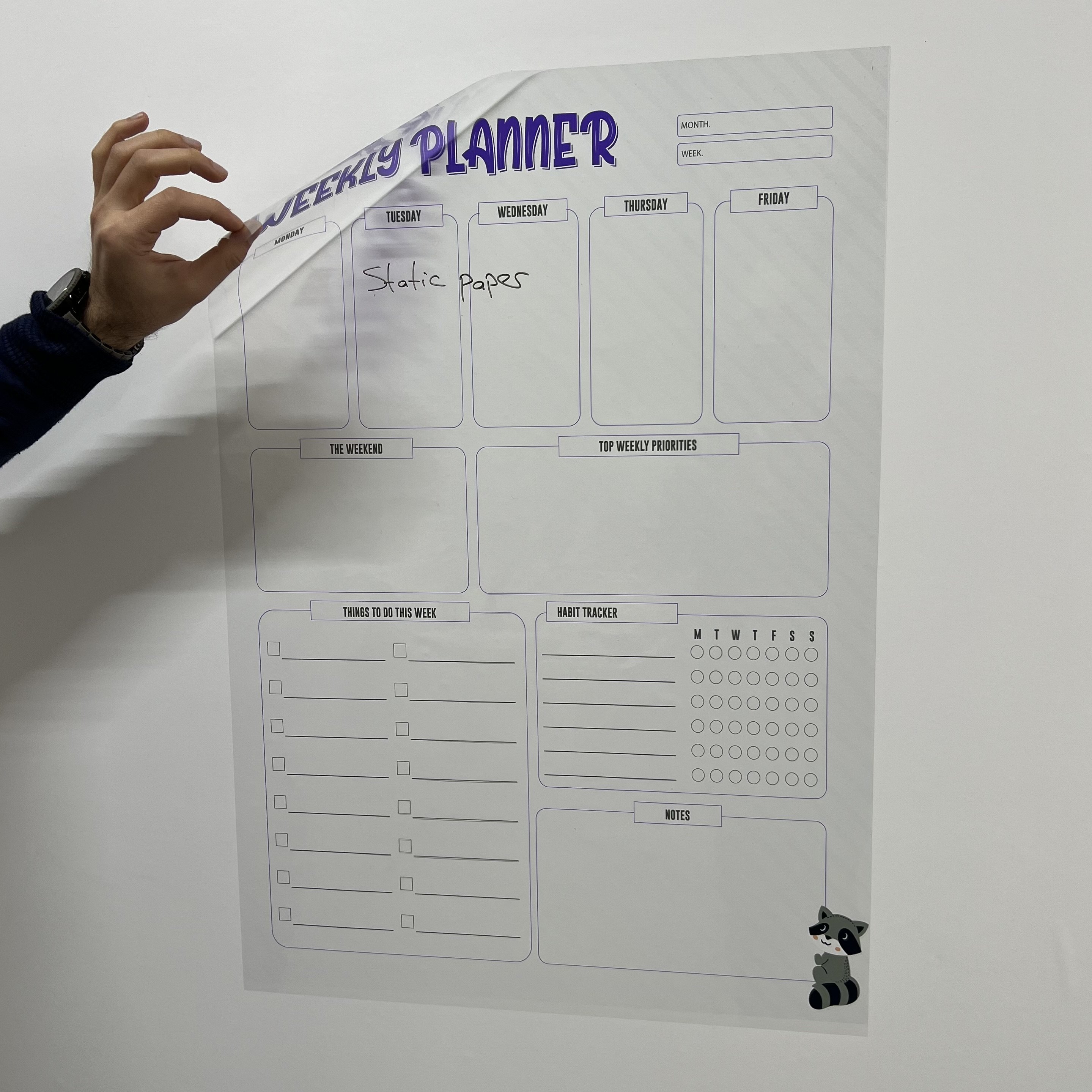 2024 Dry Erase Weekly Planner Organizer Model-4 Reusable Durable Polystyrene Whiteboard Surface Static Electricity Wood Metal