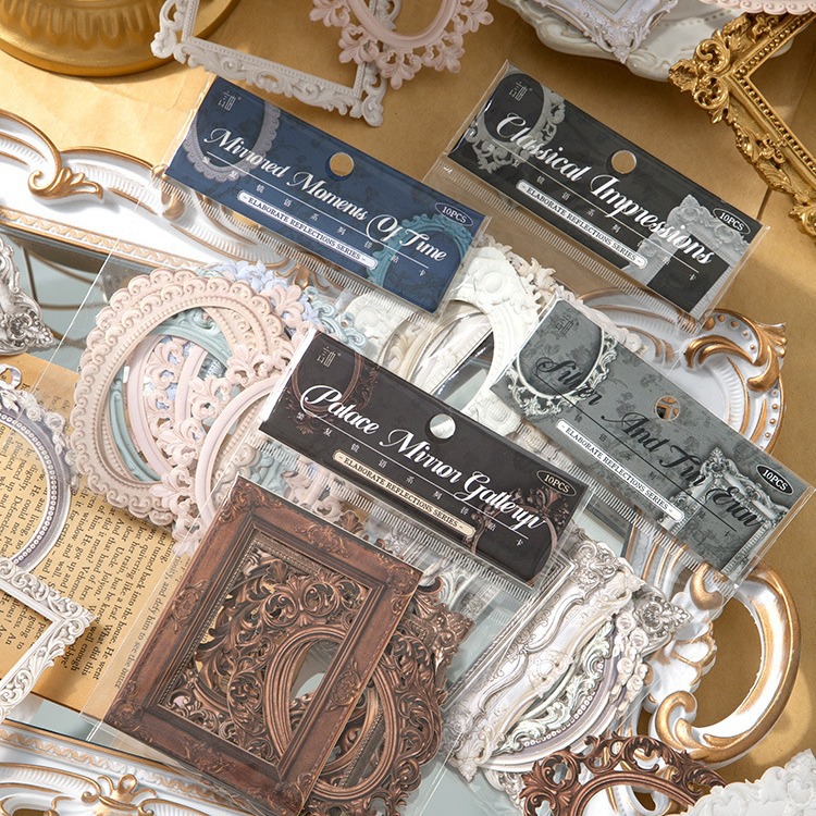 10pcs/pack collage card complex mirror language series embossed classical palace style handbook collage material