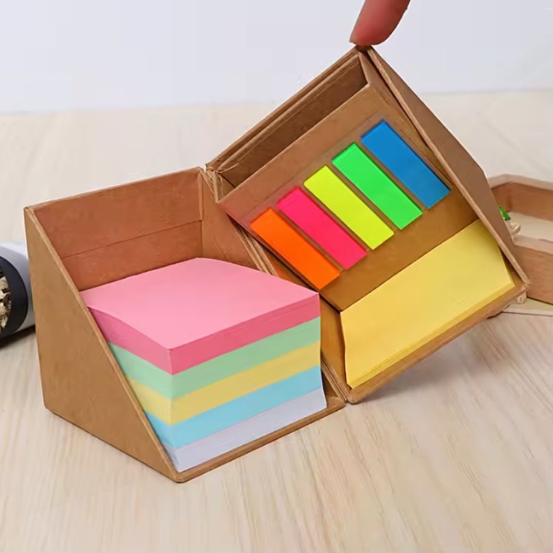 Wholesale promotion Custom Logo Foldable Square Cube Kraft Paper Sticky Note Pad With Pen Holder Box