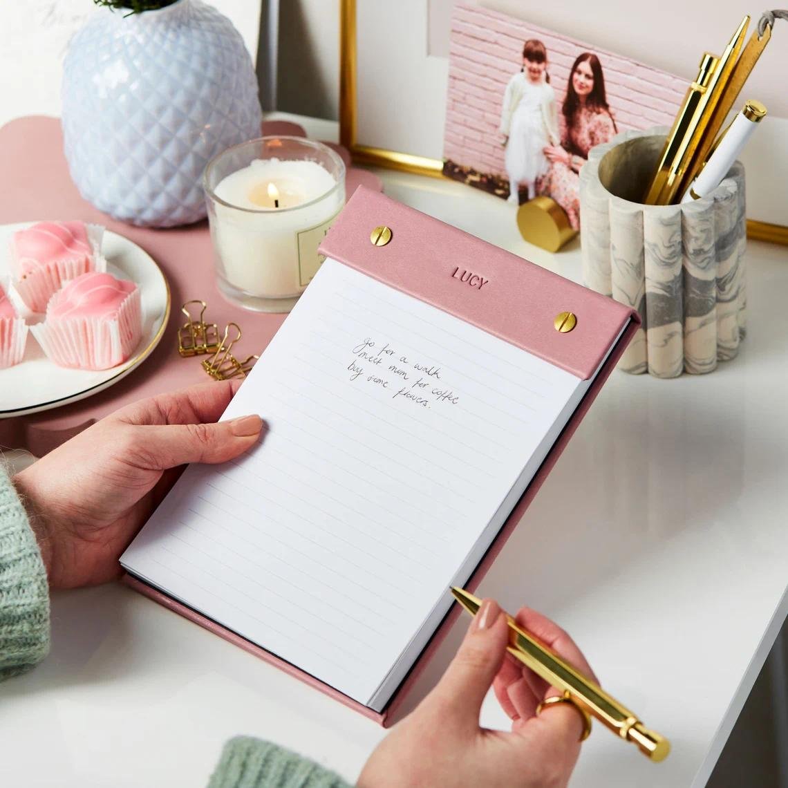 Personalized Morandi Pink PU Leather A5 Tear Off Weekly Plan Cute Notepad with Logo