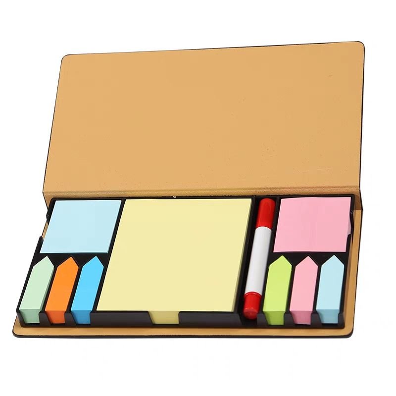 Custom Logo Die Cut Square Arrow Shape Paper Reminder Notes Label Annotations Leather Cover Sticky Notes with Pen Gift Box Set