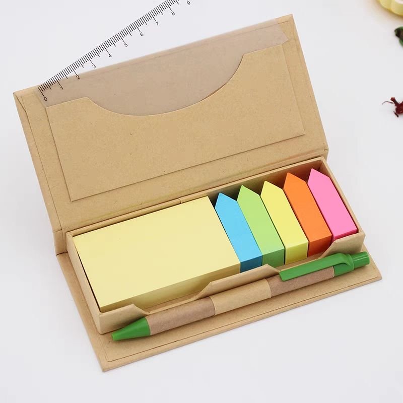 Custom Logo Die Cut Square Arrow Shape Paper Reminder Notes Label Annotations Leather Cover Sticky Notes with Pen Gift Box Set