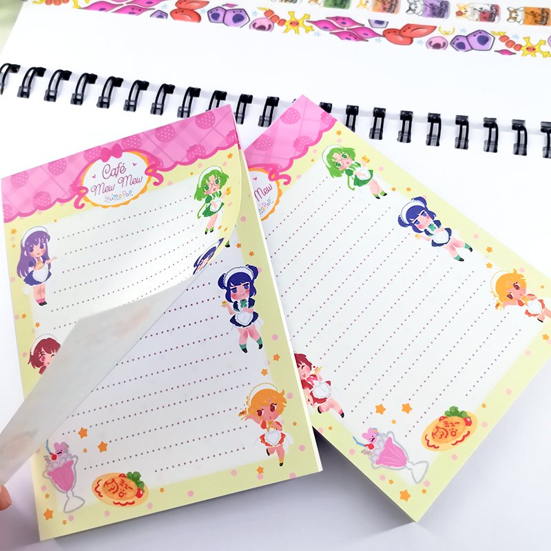 custom printed kawaii washi tape and memo pads cute shape stationery notepad manufacturer