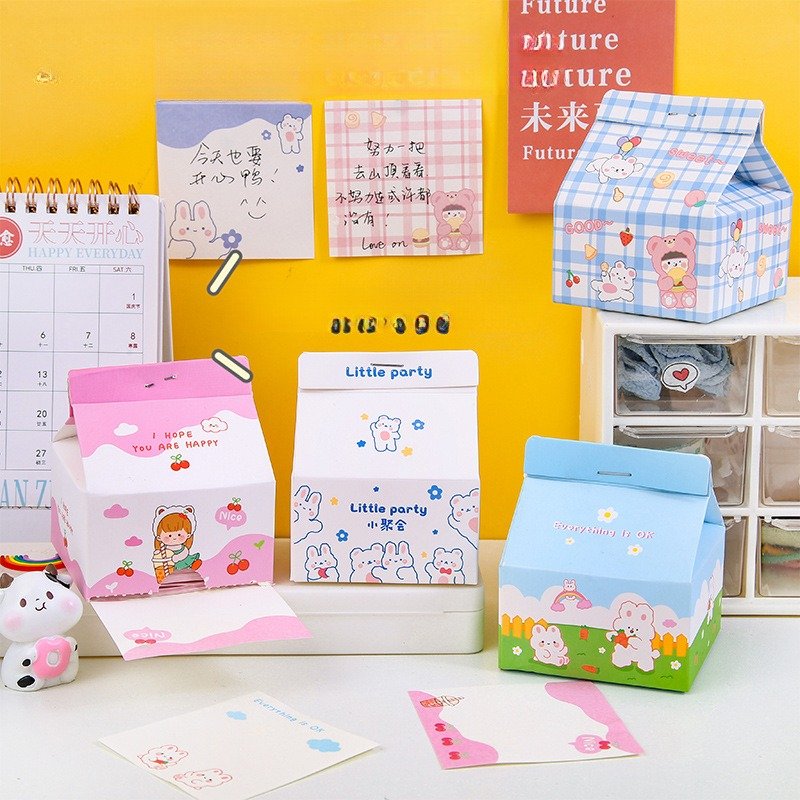 School Supplies Creative Milk Boxed Convenience Stickers Cartoon Shaped Memo Color Stickers Office Notebook