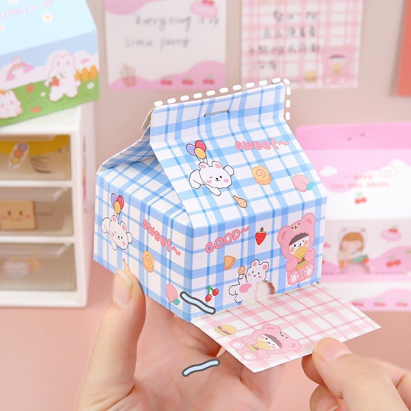 School Supplies Creative Milk Boxed Convenience Stickers Cartoon Shaped Memo Color Stickers Office Notebook