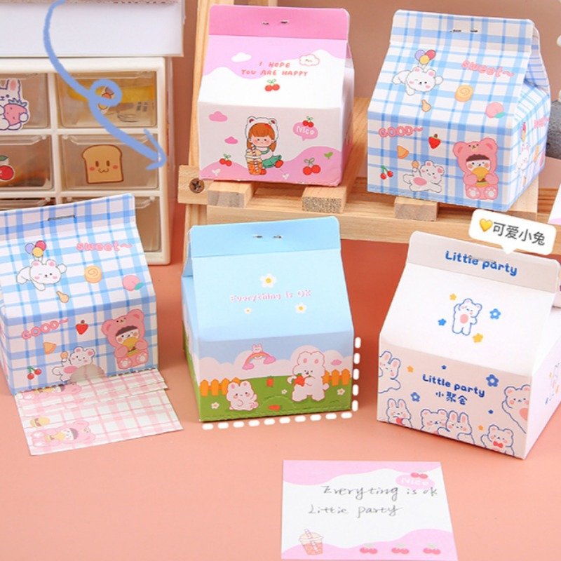 School Supplies Creative Milk Boxed Convenience Stickers Cartoon Shaped Memo Color Stickers Office Notebook