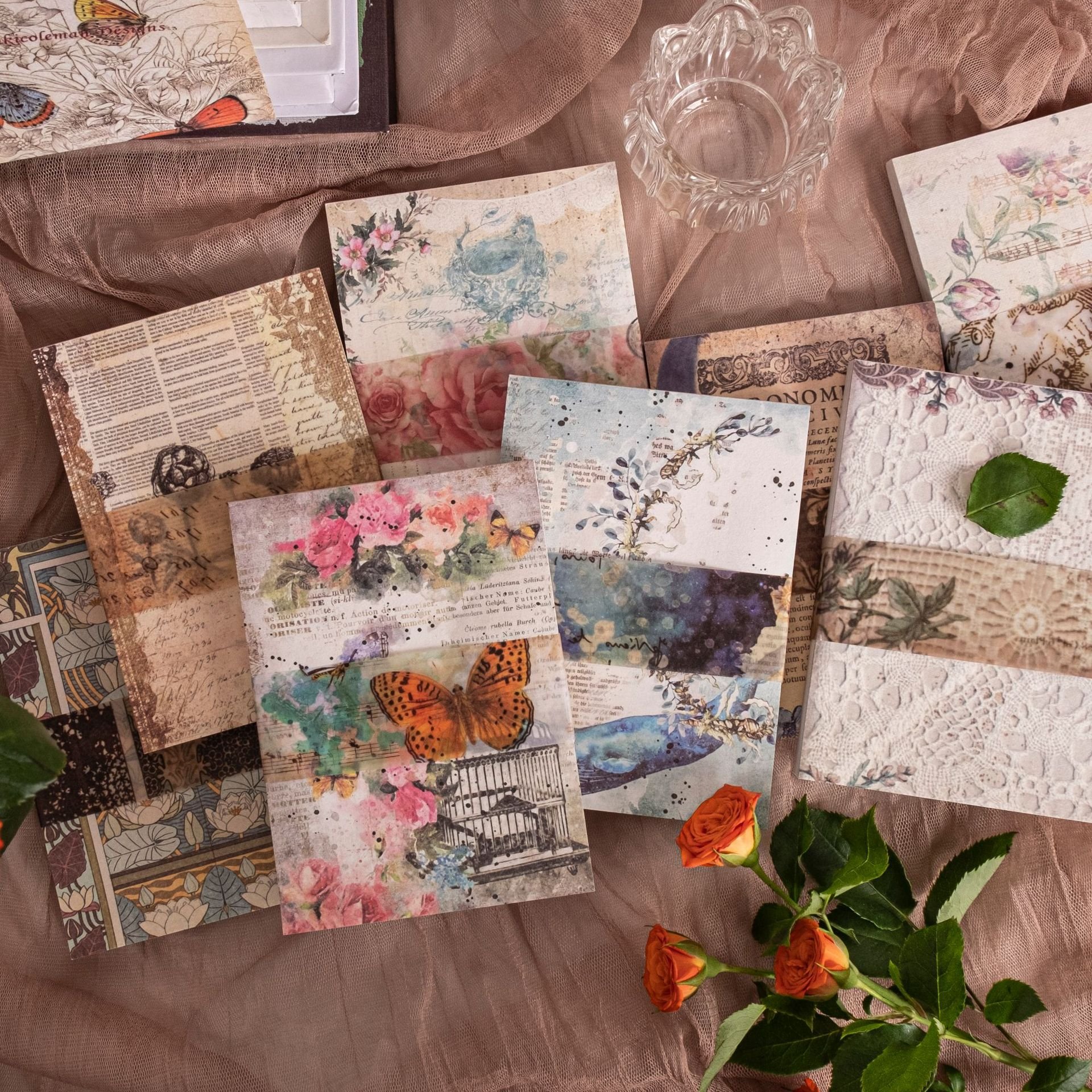 100pieces per pack Material Paper Book Wind Biography Letter Series Retro Collage Notebook DIY Note Base Paper 8 designs