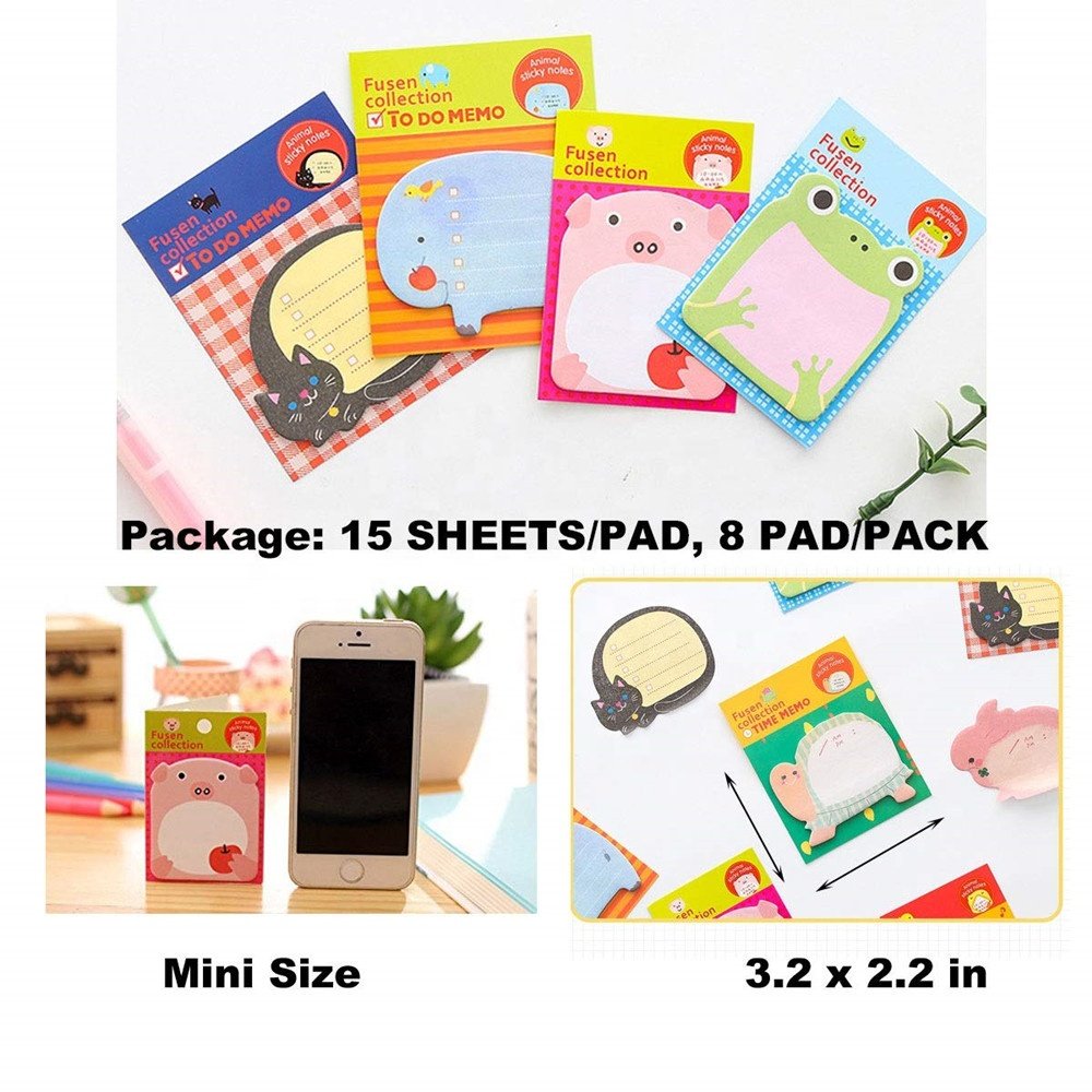 Custom 8-Packs Self Sticky Notes in Different Shapes Creative Colorful Animal Cute Sticky Memo Notes for Students Home Office