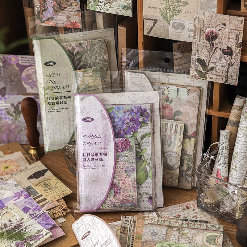 100pcs/pack Material Paper Past Story Series Retro Handbook Decoration Material