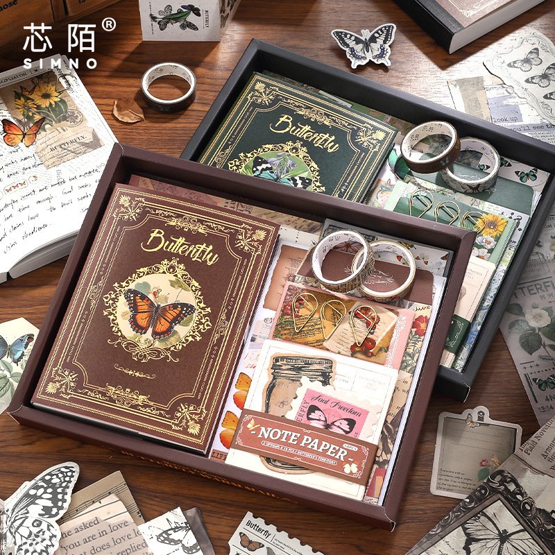 Vintage Gift Butterfly Warm Mail journal notebook 140pcs in Handbook kraft paper notebook journal planner book journal stickers