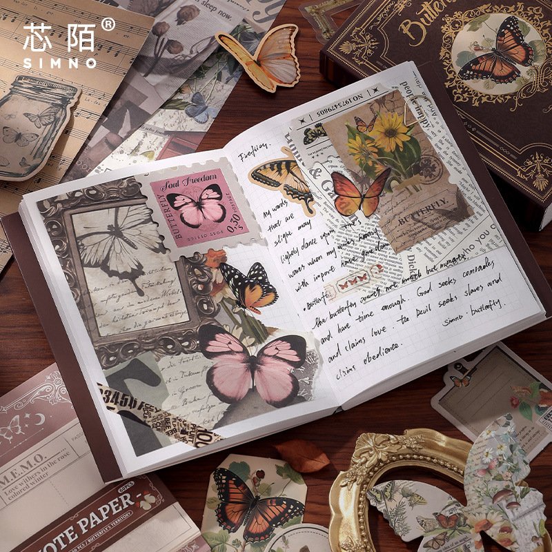 Vintage Gift Butterfly Warm Mail journal notebook 140pcs in Handbook kraft paper notebook journal planner book journal stickers