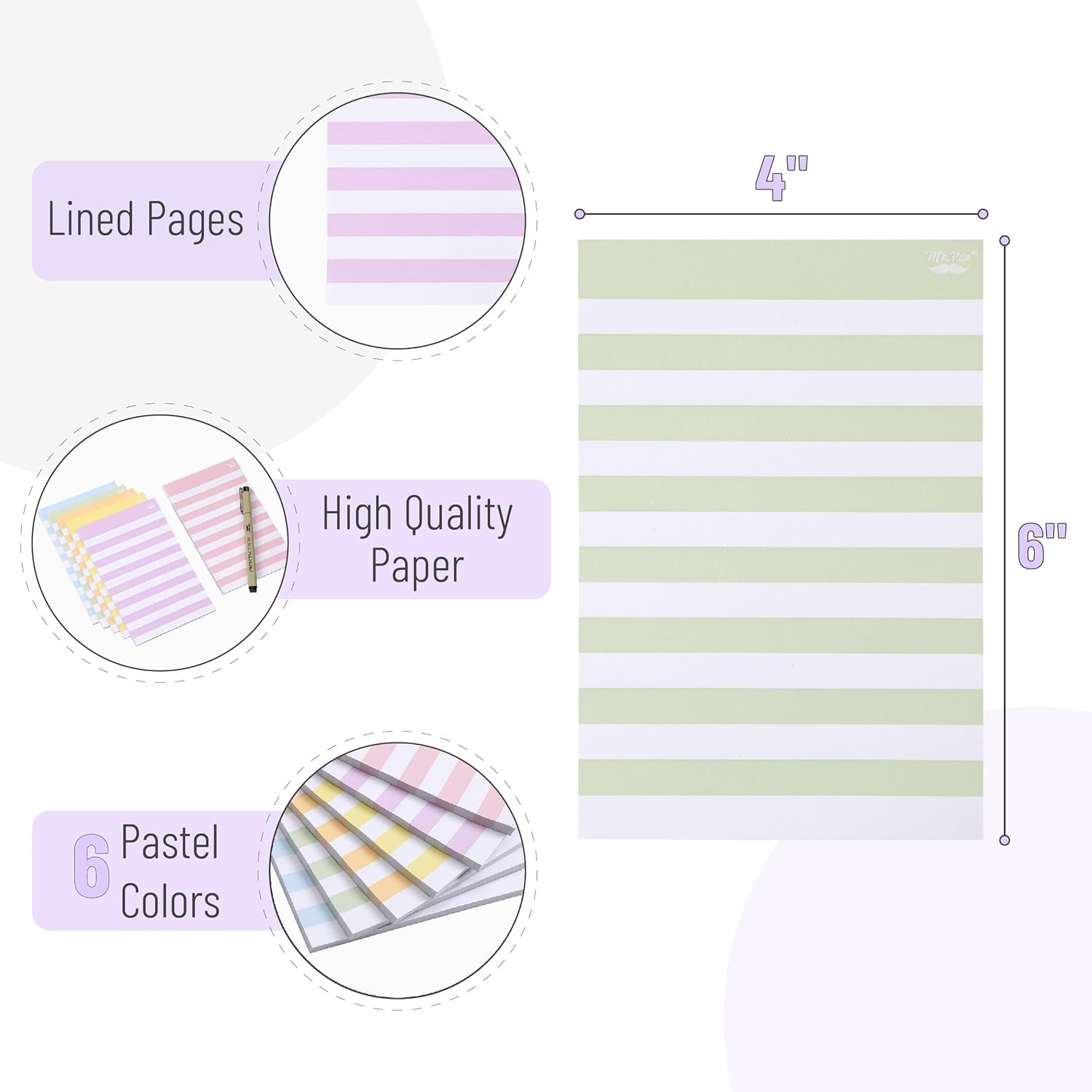 Assorted Colors Cute Sticky Notes 4x6 Inch Lined Memo Pad
