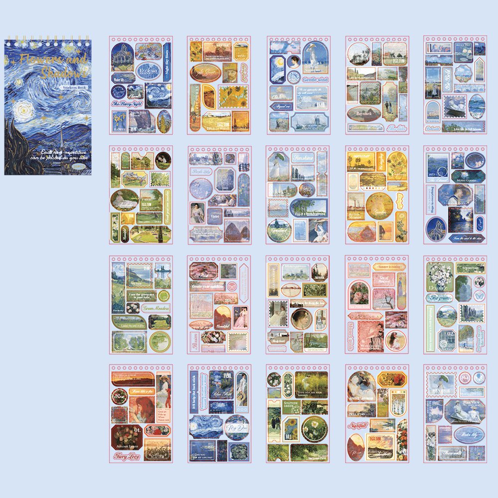 20pcs/pack Retro starry sky oil painting handbook material book 20 Van Gogh color handbook collage decoration sticker book