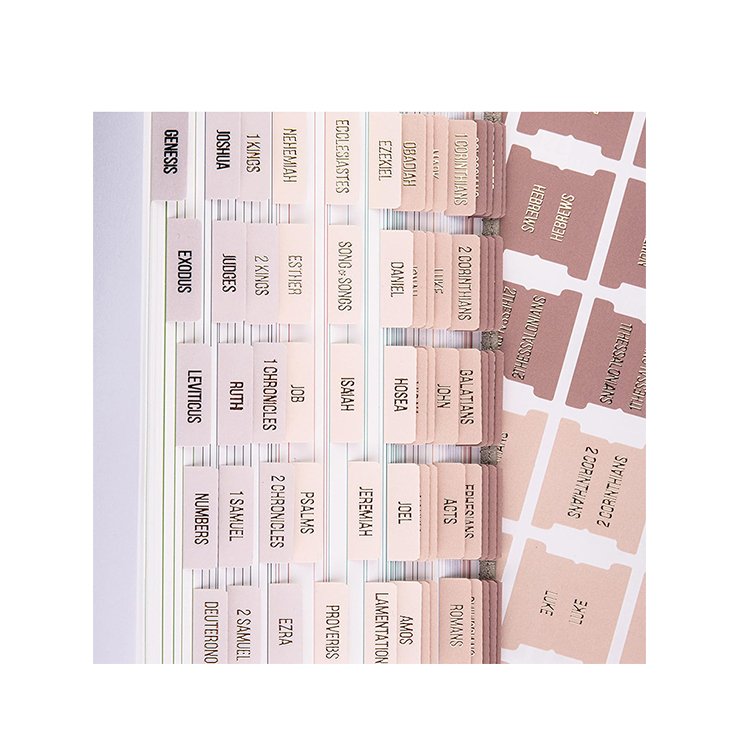 Free sample manufacturer custom Embossed Lettering tear-resistance Laminated bible tabs with clearly printing for Bible study