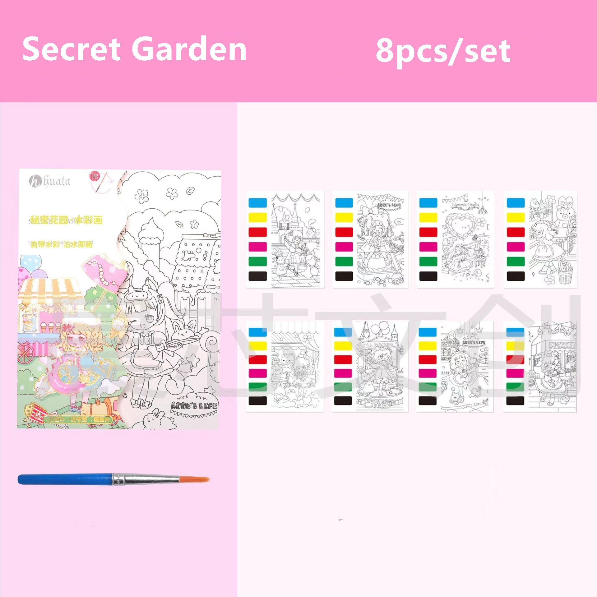 R-WP001-005 Children's Watercolor Paint Art Drawing Graffiti Paper Memo Pad DIY Portable Watercolor Coloring Book
