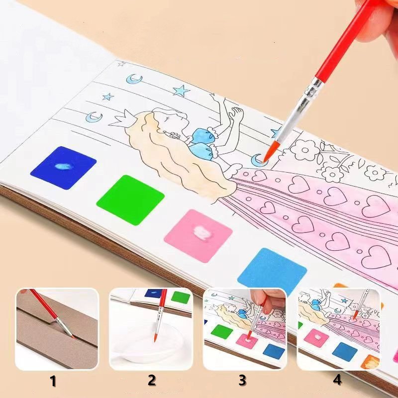 R-WP001-005 Children's Watercolor Paint Art Drawing Graffiti Paper Memo Pad DIY Portable Watercolor Coloring Book