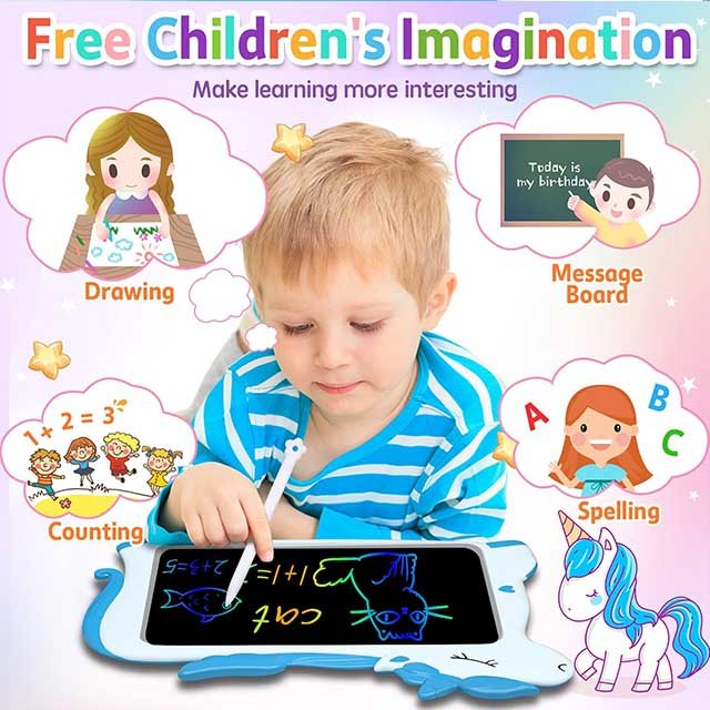 Kids 10 Inch Writing Tablet Unicorn Toys Educational Drawing boards Travel Toys Gift for 3 4 5 6 7 8 9 Year Girls Boys Toddler