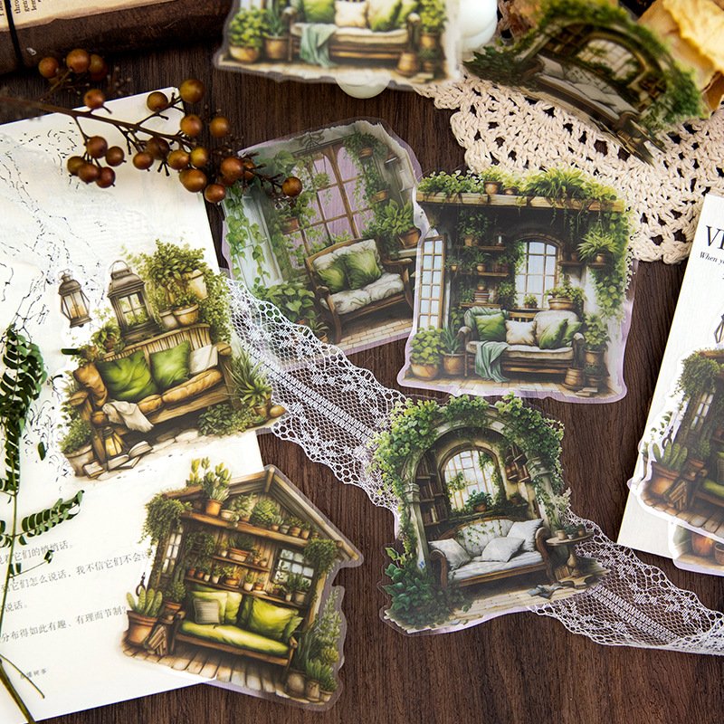 10 Pieces/Pack Pet Collage Card Fragmented Corner Series Retro Flower Landscape Hand Account DIY Decoration 6 Models