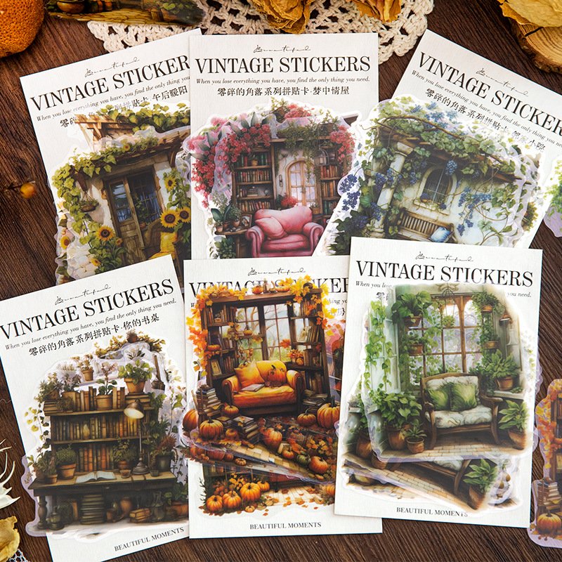 10 Pieces/Pack Pet Collage Card Fragmented Corner Series Retro Flower Landscape Hand Account DIY Decoration 6 Models