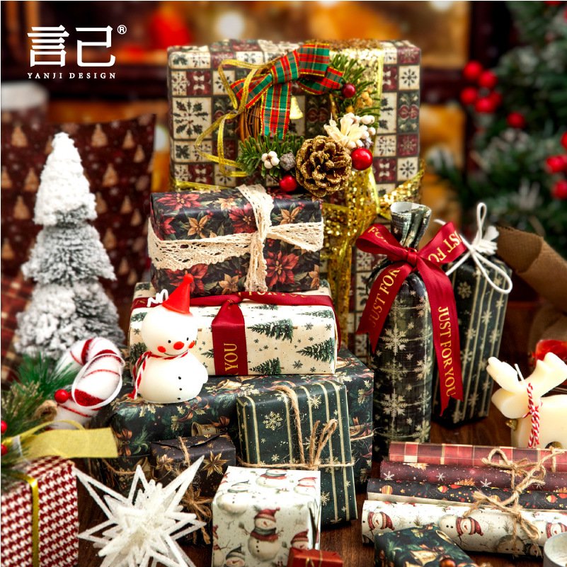 8pcs/pack Christmas theme material wrapping paper Christmas surprise series Hundreds of handbook DIY packaging