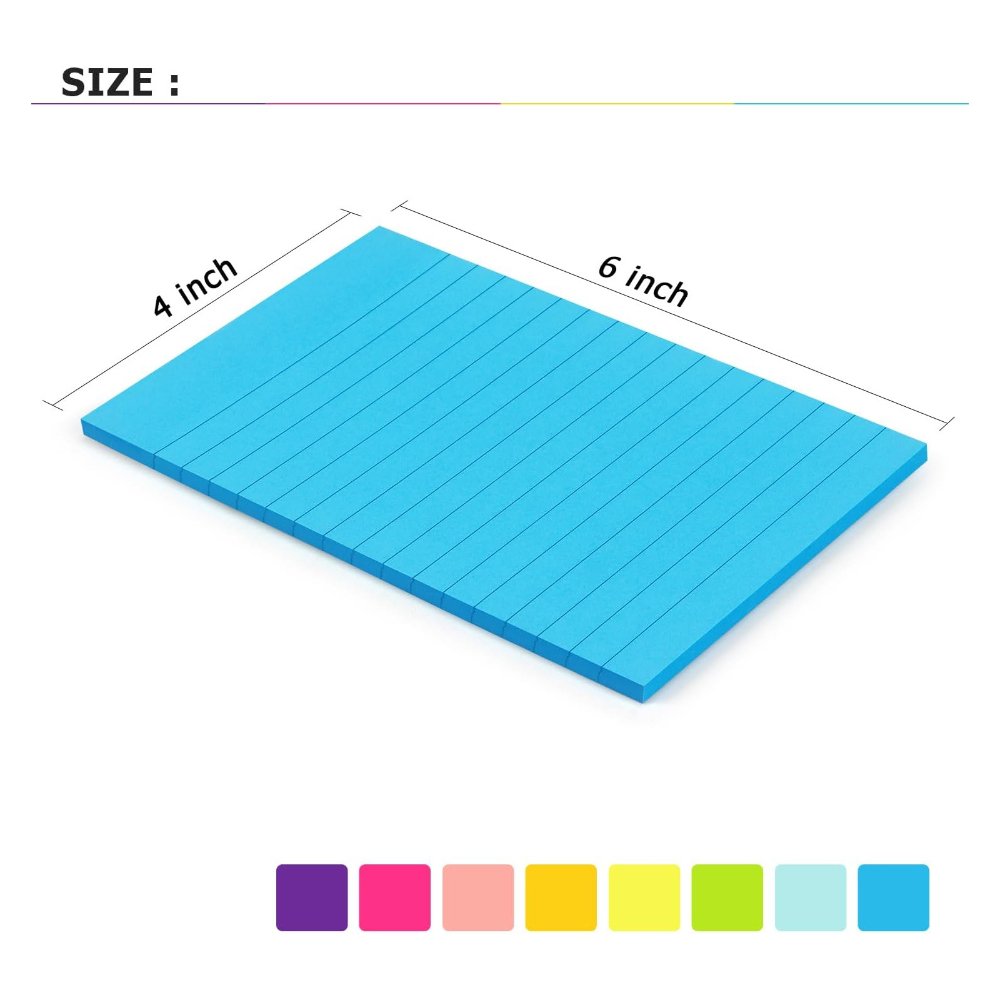 45 Sheets/pad 4X6 in Bright Ruled Post sticky Colorful Super Sticking Power Memo Pads Lined Sticky Notes