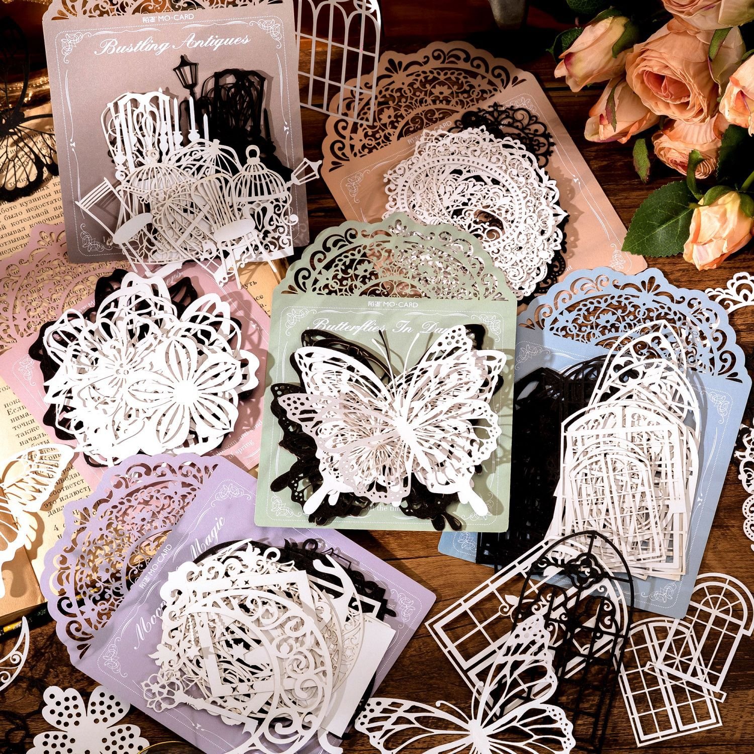20pcs/pack Hollow-out Landscape Embossing Paper Embossing Series Light Retro Collage Notebook DIY Material 6 Models