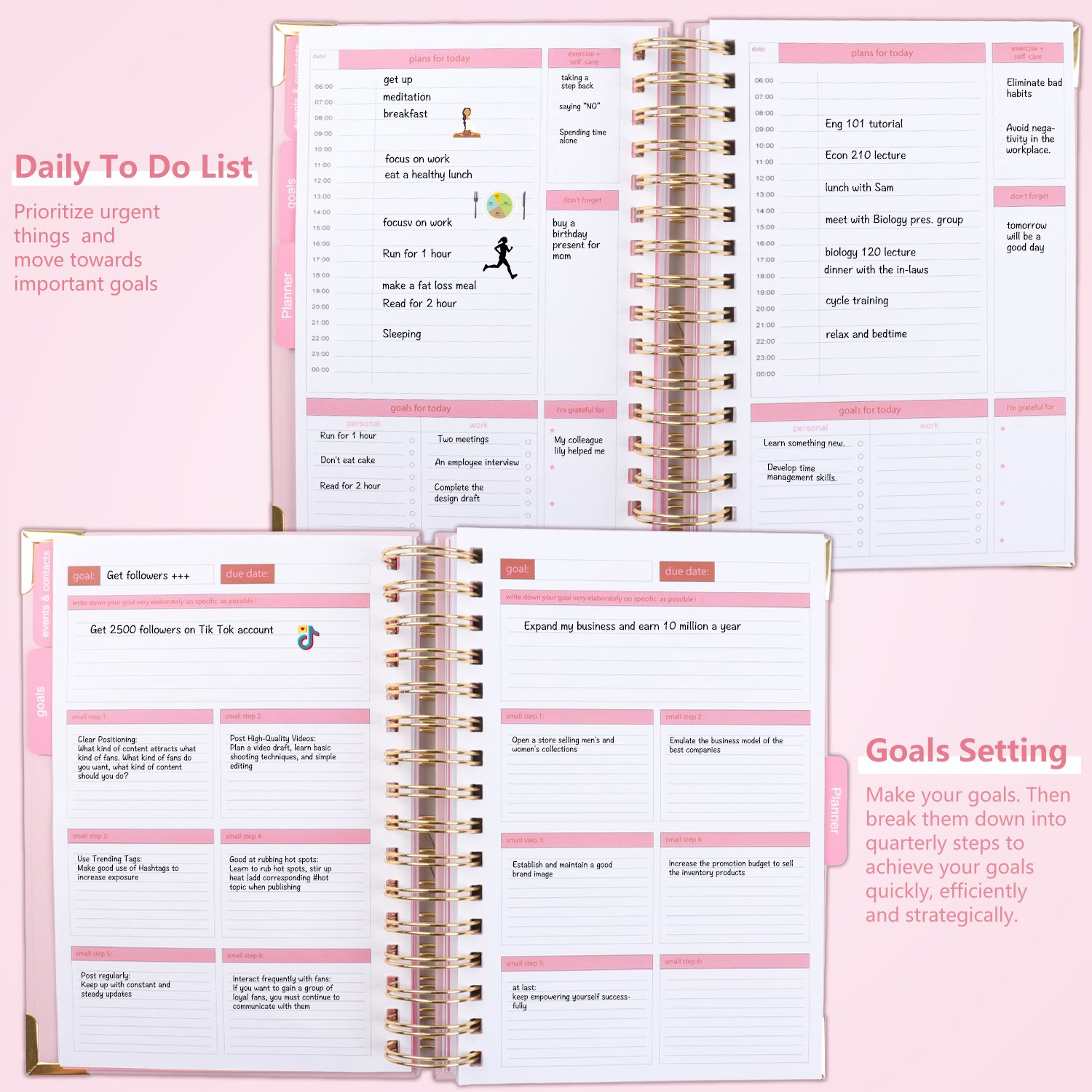Girls Gift Customized Gold Logo Pink 2025 Weekly Planner Printing Journal Goal Planner