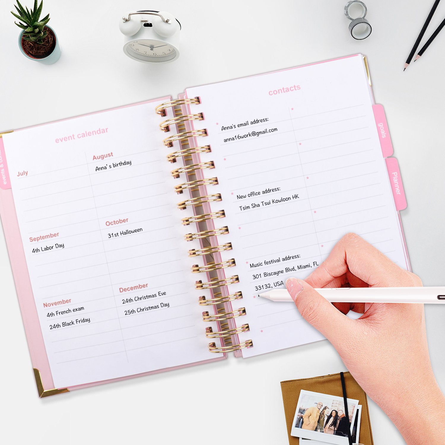 Girls Gift Customized Gold Logo Pink 2025 Weekly Planner Printing Journal Goal Planner