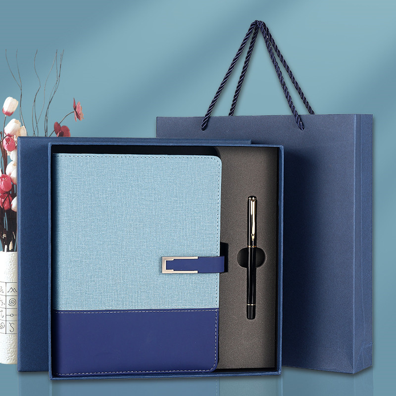 Caudernos Advertising Office Business Branded A5 Leather Black Writing Notebook With Metal Pen Customized Logo Gift Box Set